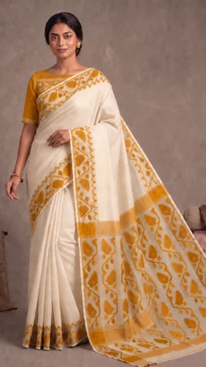Malati White Pure Cotton Jamdani Saree