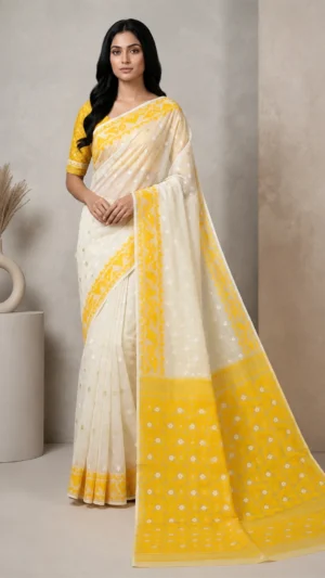 Reshma White Pure Cotton Jamdani Saree