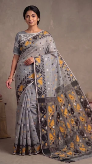 Malati Blue Dhakai Jamdani Saree