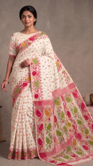 Sharmila White Dhakai Jamdani Saree