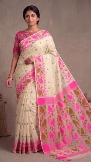 Aparajita White Dhakai Jamdani Saree