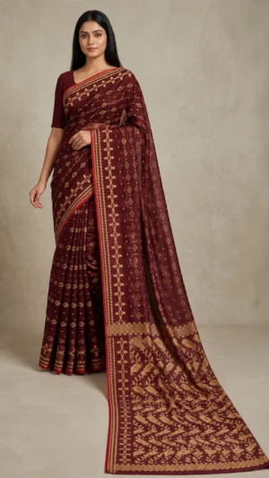 Chandnee Maroon Muslin Jamdani Saree