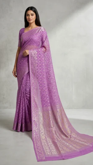 Anisha Lilac Muslin Jamdani Saree