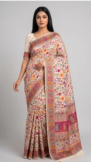 Jashn  White Premium Pashmina Silk Saree