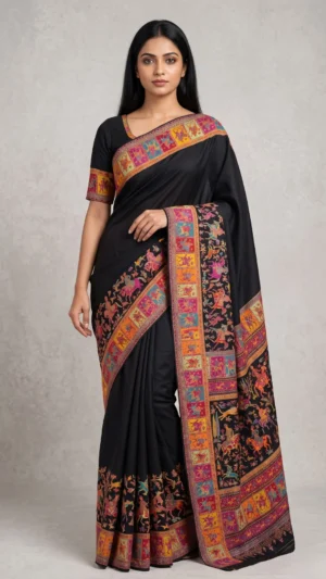 Zuni Black Premium Pashmina Silk Saree
