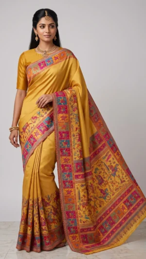 Zuni Yellow Premium Pashmina Silk Saree
