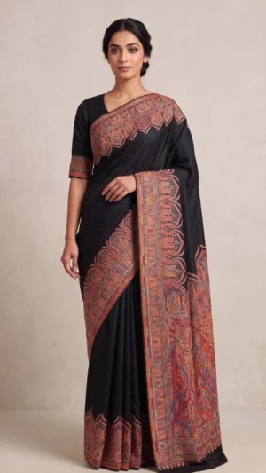 Charvi Black Premium Pashmina Silk Saree