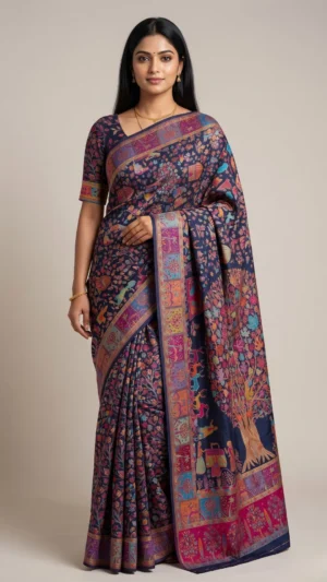 Ruthvi Blue Premium Pashmina Silk Saree