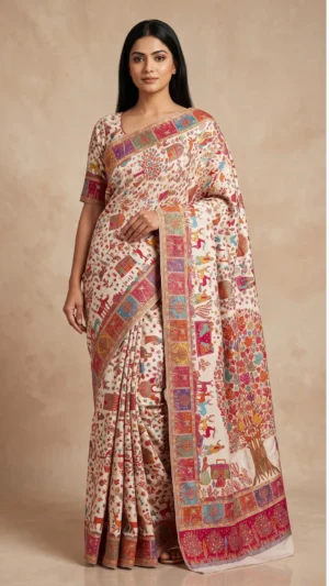 Parineeta White Premium Pashmina Silk Saree