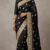 Tuhina Black Kashmiri Aari Embroidery Satin Saree