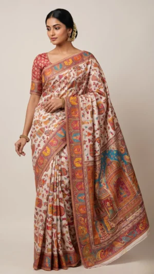 Layla White Premium Pashmina Silk Saree