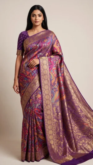 Asna Purple Pashmina Silk Jamewar Saree with Brocade