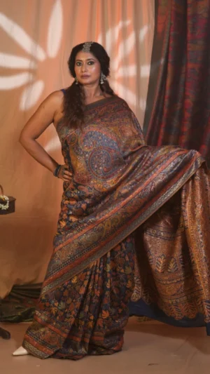Eshna Blue Premium Pashmina Silk Jamewar Saree