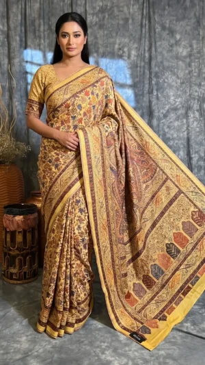 Pastel Yellow Premium Pashmina Silk Jamewar Saree