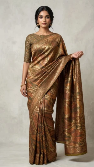 Olive Green Premium Pashmina Silk Jamewar Saree
