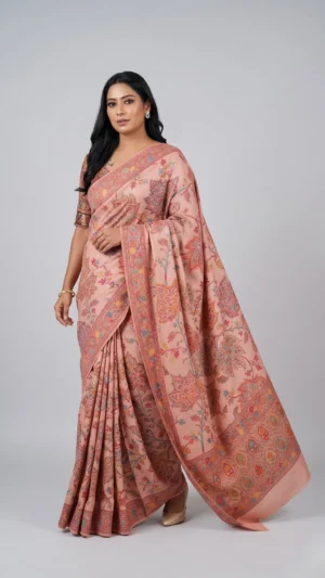 Pastel Pink Premium Pashmina Silk Jamewar Saree