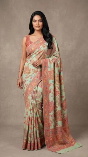 Pastel Green Premium Pashmina Silk Jamewar Saree