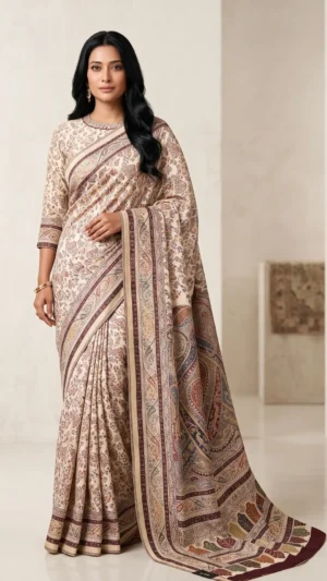 Alisha White Premium Pashmina Silk Jamewar Saree