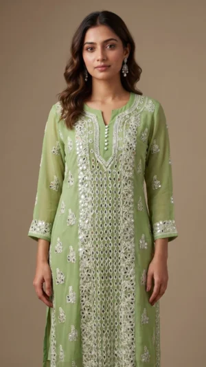 Krittika Green Chikankari Kurta