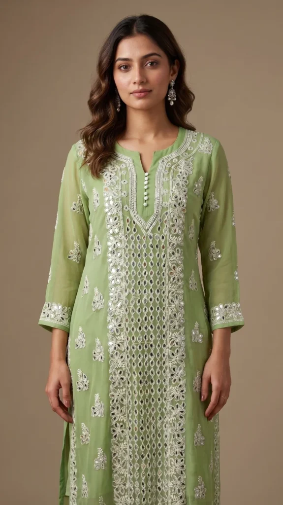 Krittika Green Chikankari Kurta