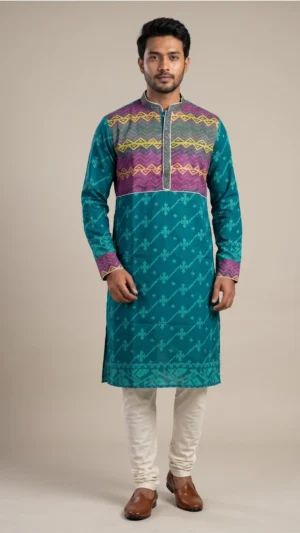 Green Full Sleeve Dhakai Punjabi