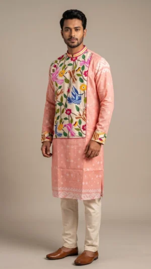 Pink Full Sleeve Dhakai Punjabi