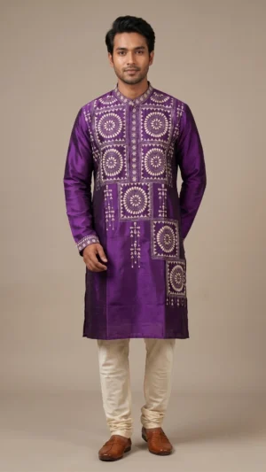 Purple Pure Tussar Kantha Punjabi