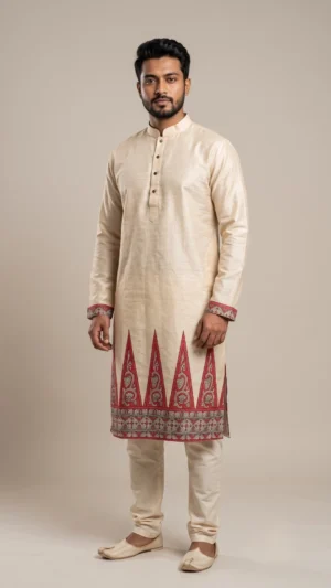 Arup Off-white Pure Tussar Kantha Punjabi